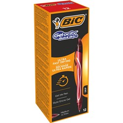 Bic Gelocity Gel Pen Retractable Medium 0.7mm Red Pack of 12