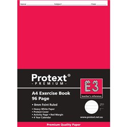 Protext Premium Exercise Book E3 A4 8mm Ruled Red Insert 96 Pages