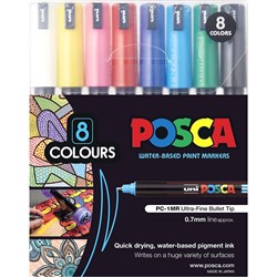 Uni Posca PC-1MR Paint Marker Ultra Fine Pin 0.7mm Assorted Colours Wallet of 8