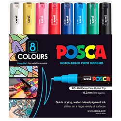 Uni Posca PC-1M Paint Marker Extra Fine Bullet 0.7mm Assorted Colours Wallet of 8