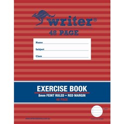 Writer Exercise Book 225 x 175 48 Page 8mm Ruled Red Margin