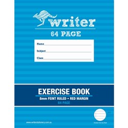 Writer Exercise Book 225 x 175 64 Page 8mm Ruled Red Margin