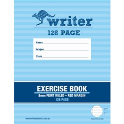 Writer Exercise Book 225 x 175 128 Page 8mm Ruled Red Margin