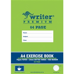 Writer Premium Exercise Book  A4 64 Page 24mm Dotted Thirds Red Margin Coffee Cup