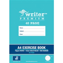 Writer Premium Exercise Book A4 48 Page 14mm Solid Ruled with Margim