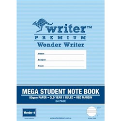 Wonder Writer Student Mega Notebook 64 Page QLD Ruled Year 1 8mm + Red Margin