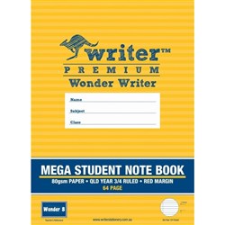 Wonder Writer Student Mega Notebook 64 Page QLD Ruled Year 3/4 4mm Red Margin