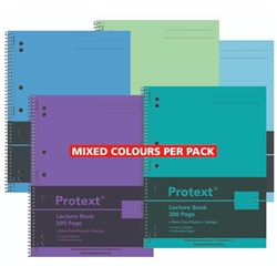 Protext Lecture Book Poly Cover A4 8mm Ruled With Margin 200 Page Pack Of 5 Assorted