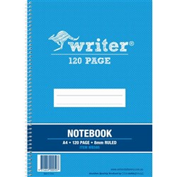 Writer Spiral Notebook A4 8mm Rulded Side Bound 120 Page