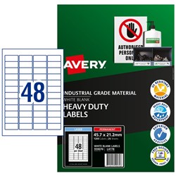 AVERY L4778 DURABLE LABEL H/D Laser 48/Sht 45.7x21.2 White