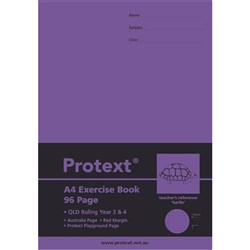 Protext Exercise Book A4 QLD Ruled Year 3/4 + Red Margin 96 Page Polycover - Turtle