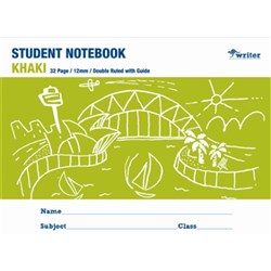 Writer Student Note Book 12mm with guide Double Ruled 32 Page Khaki