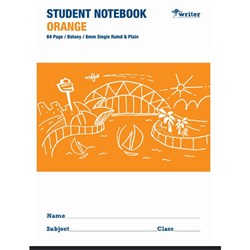 Writer Student Note Book 8mm Single Ruled & Plain 64 Page Orange