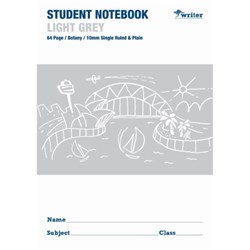 Student Note Book Light Grey 64 page Single Ruled 10mm/ Plain