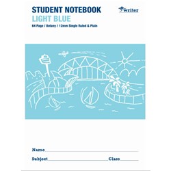 Student Note Book Light Blue 64 page Single Ruled 12mm/ Plain