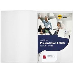 Marbig Professional Series Presentation Folders A4 Gloss White Pack Of 20