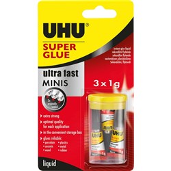 UHU Superglue Mini's 3x1ml Tubes Carded