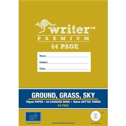 Writer Premium Exercise Book Ground Grass Sky A4 64 Page 18mm Dotted Thirds-Snail- 11/4