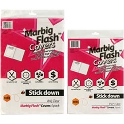 MARBIG FLASH BOOK COVERING A4 Stick Down Clear Pack 5 PK5