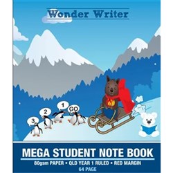 Wonder Writer Student Mega Notebook 64 Page QLD Ruled Year 1 8mm + Red Margin