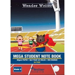 Wonder Writer Student Mega Notebook 64 Page QLD Ruled Year 3/4 4mm Red Margin