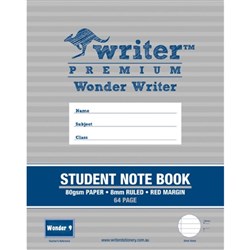 Wonder Writer Student Notebook 64 Page 8mm Red Margin 250 x 200mm