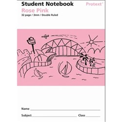 Protext Student Note Book 3mm Double Ruled Polycover 32 Page Rose Pink