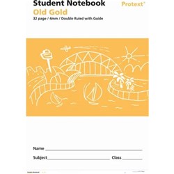 Protext Student Note Book 4mm Double Ruled Polycover 32 Page Old Gold + Guide