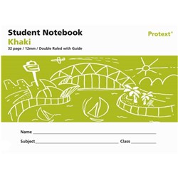 Protext Student Note Book 12mm Double Ruled Polycover 32 Page Khaki + Guide