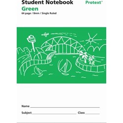 Protext Student Notebook Green Single Ruled 8mm 64 Page 250x175mm Polycover