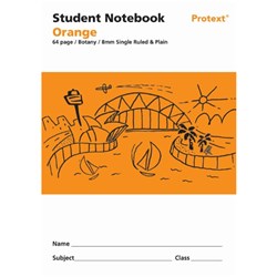 Protext Student Note Book 8mm Single Ruled & Plain 64 Page Orange Polycover