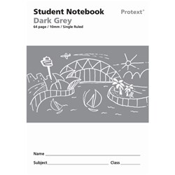 Protext Student Note Book 10mm Single Ruled & Plain 64 Page Light Grey Polycover