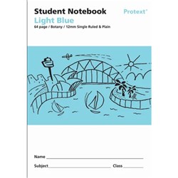 Protext Student Note Book 12mm Single Ruled & Plain 64 Page Light Blue Polycover