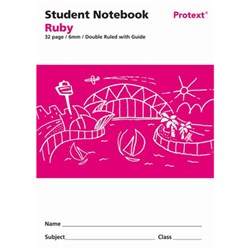 Protext Student Note Book 6mm Double Ruled Polycover 32 Page Ruby + Guide