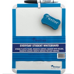 Writer Everyday Student Whiteboard Double Sided Blue Frame 1x Markers+1 eraser