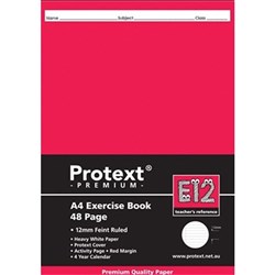 Protext Premium Exercise Book A4 Solid Ruled 12mm E12 48 Page Polycover